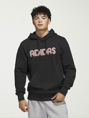 NEW Adidas Mens Long Sleeve Fleece Active Hoodie Black Logo Graphic Size Large